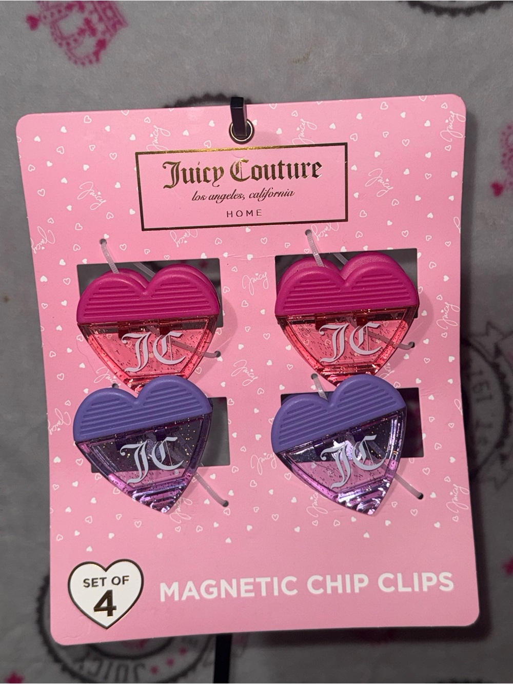 Juicy Couture Heart Magnetic Chip Clips - Hot Pink & Lavender (Set of 4)